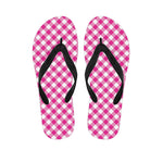 Magenta Pink And White Gingham Print Flip Flops