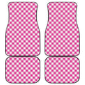 Magenta Pink And White Gingham Print Front and Back Car Floor Mats