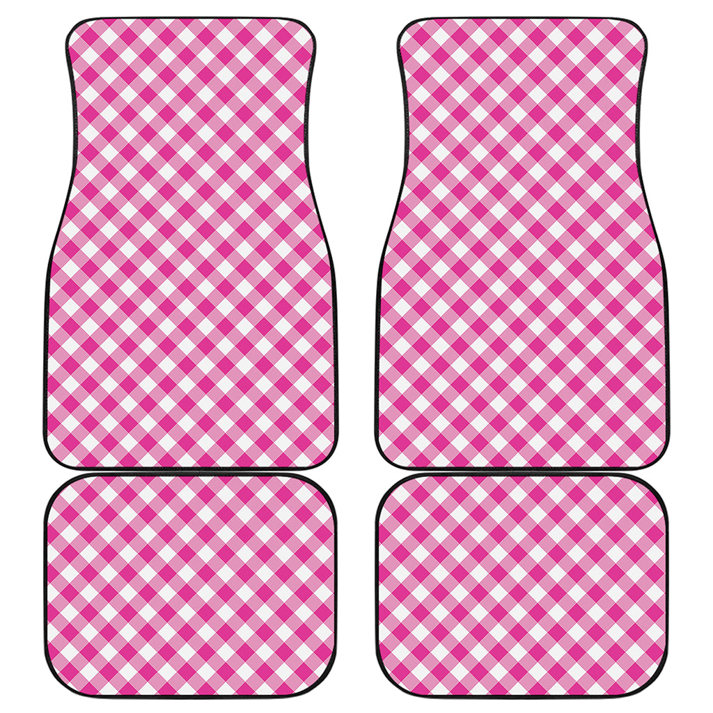 Magenta Pink And White Gingham Print Front and Back Car Floor Mats