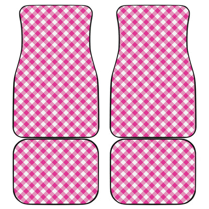 Magenta Pink And White Gingham Print Front and Back Car Floor Mats