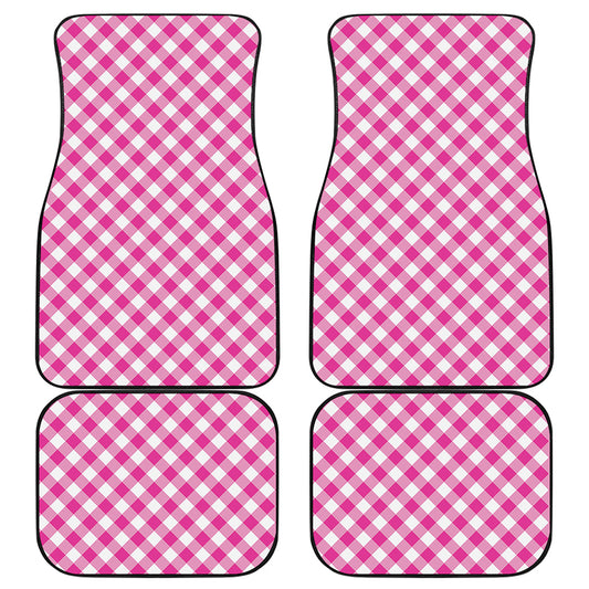 Magenta Pink And White Gingham Print Front and Back Car Floor Mats