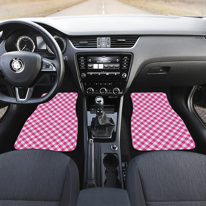 Magenta Pink And White Gingham Print Front and Back Car Floor Mats