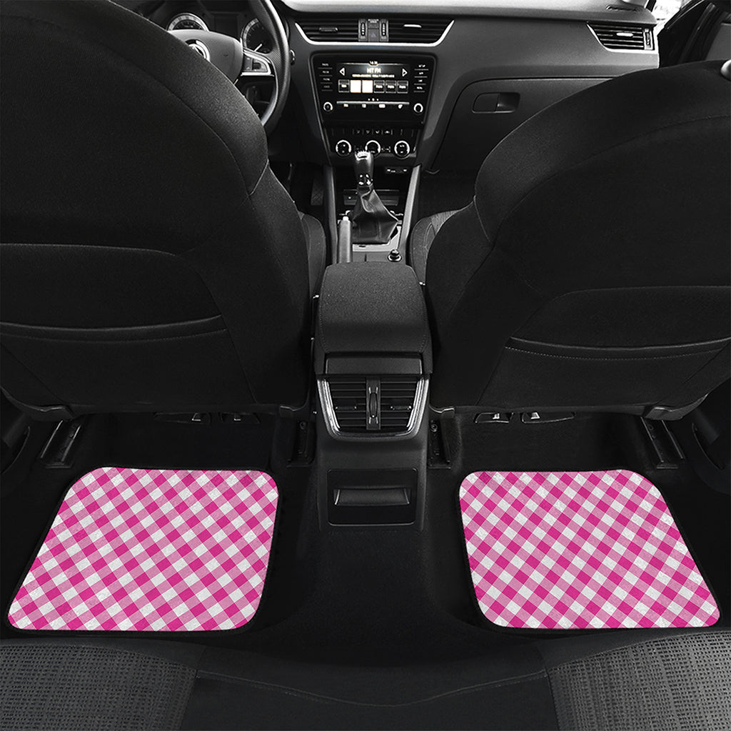 Magenta Pink And White Gingham Print Front and Back Car Floor Mats