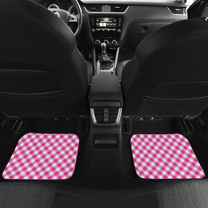 Magenta Pink And White Gingham Print Front and Back Car Floor Mats