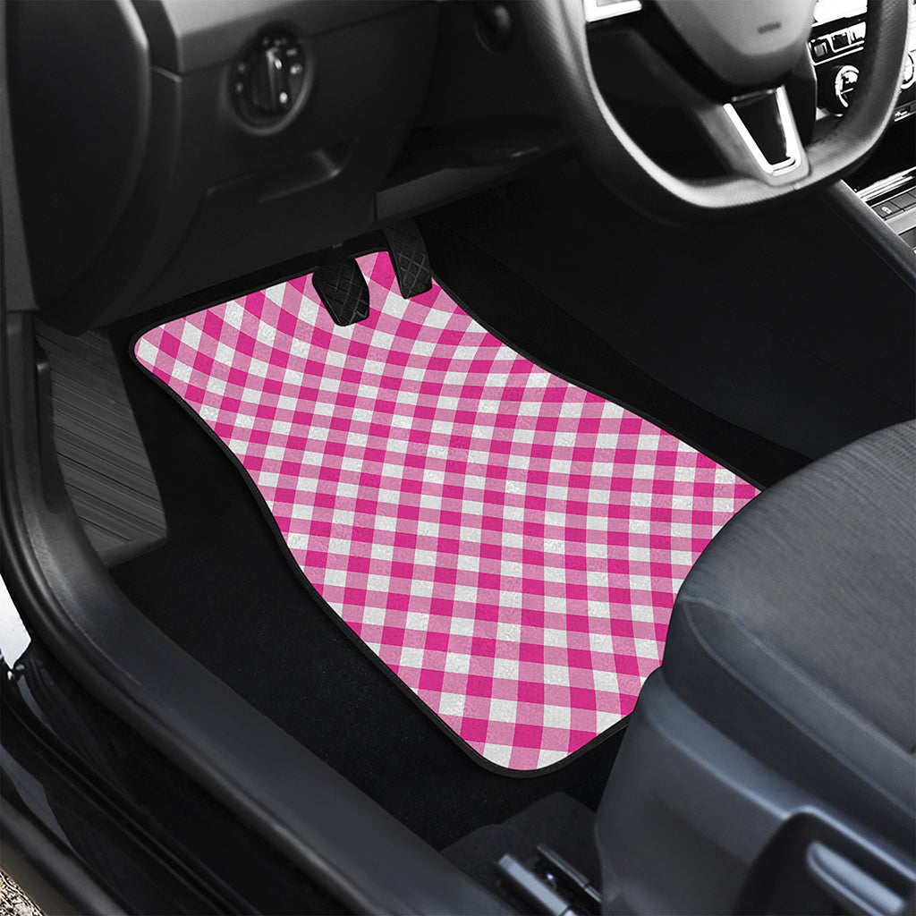 Magenta Pink And White Gingham Print Front and Back Car Floor Mats