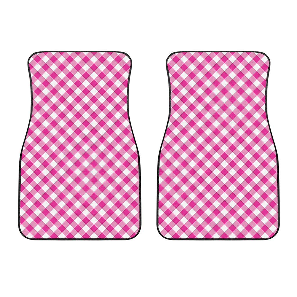 Magenta Pink And White Gingham Print Front Car Floor Mats