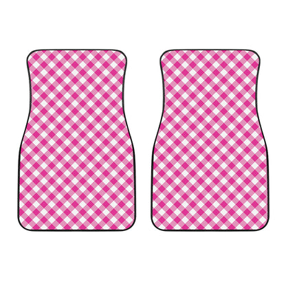 Magenta Pink And White Gingham Print Front Car Floor Mats