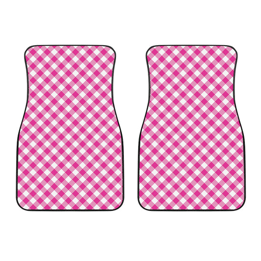 Magenta Pink And White Gingham Print Front Car Floor Mats