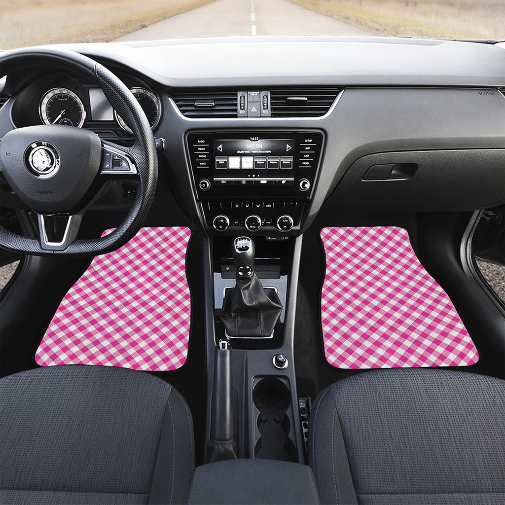 Magenta Pink And White Gingham Print Front Car Floor Mats