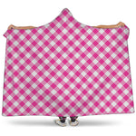 Magenta Pink And White Gingham Print Hooded Blanket