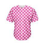 Magenta Pink And White Gingham Print Men's Baseball Jersey