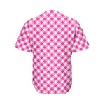 Magenta Pink And White Gingham Print Men's Baseball Jersey