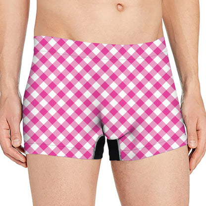 Magenta Pink And White Gingham Print Men's Boxer Briefs
