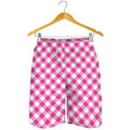 Magenta Pink And White Gingham Print Men's Shorts