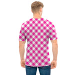 Magenta Pink And White Gingham Print Men's T-Shirt