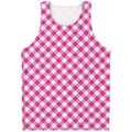 Magenta Pink And White Gingham Print Men's Tank Top