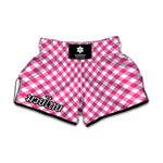 Magenta Pink And White Gingham Print Muay Thai Boxing Shorts