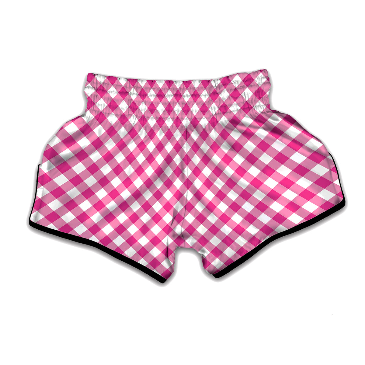 Magenta Pink And White Gingham Print Muay Thai Boxing Shorts