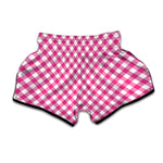 Magenta Pink And White Gingham Print Muay Thai Boxing Shorts
