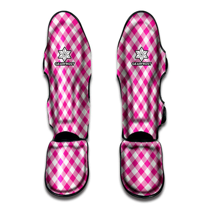 Magenta Pink And White Gingham Print Muay Thai Shin Guard