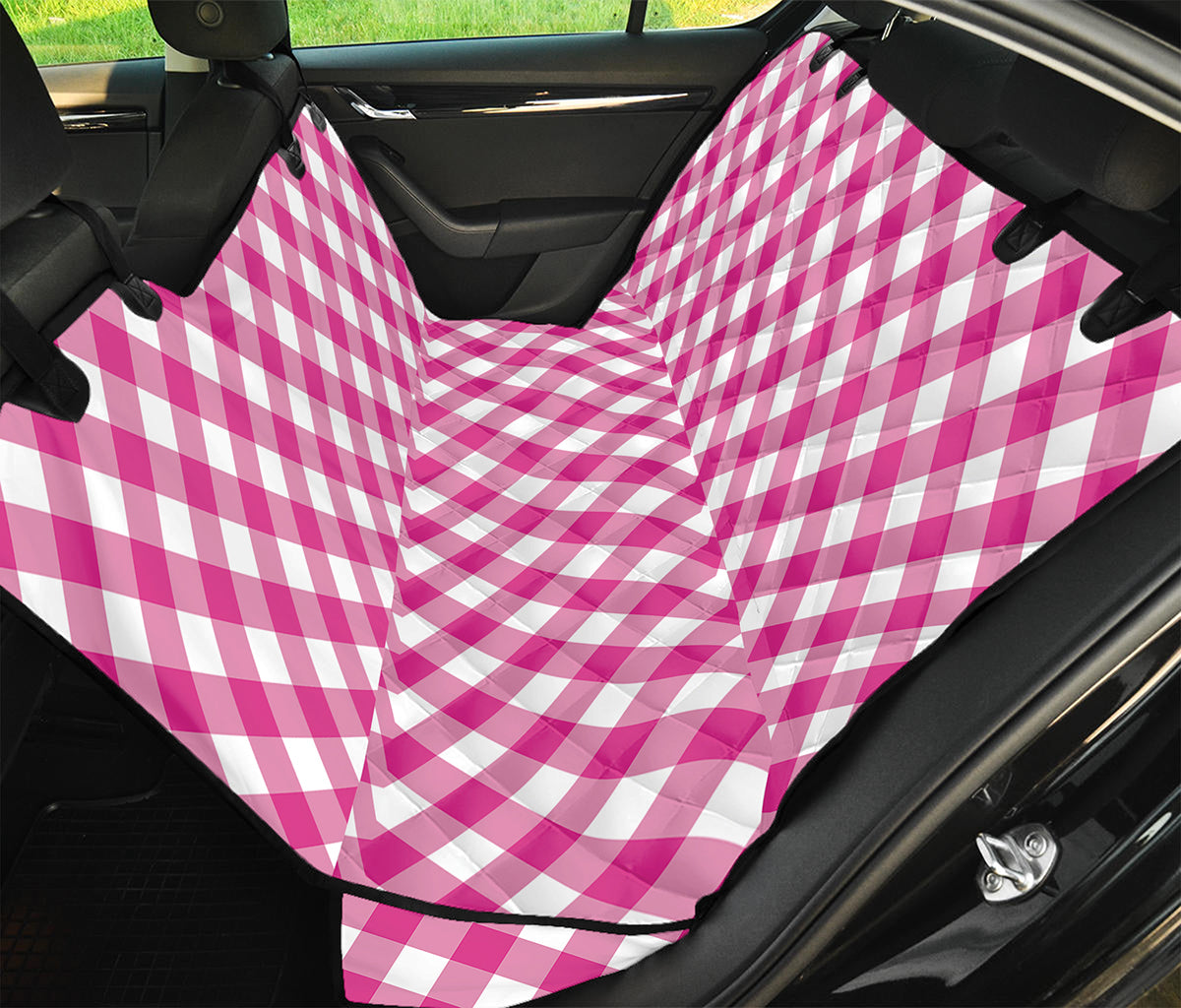 Magenta Pink And White Gingham Print Pet Car Back Seat Cover