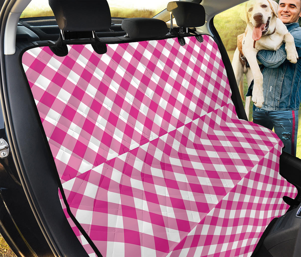 Magenta Pink And White Gingham Print Pet Car Back Seat Cover