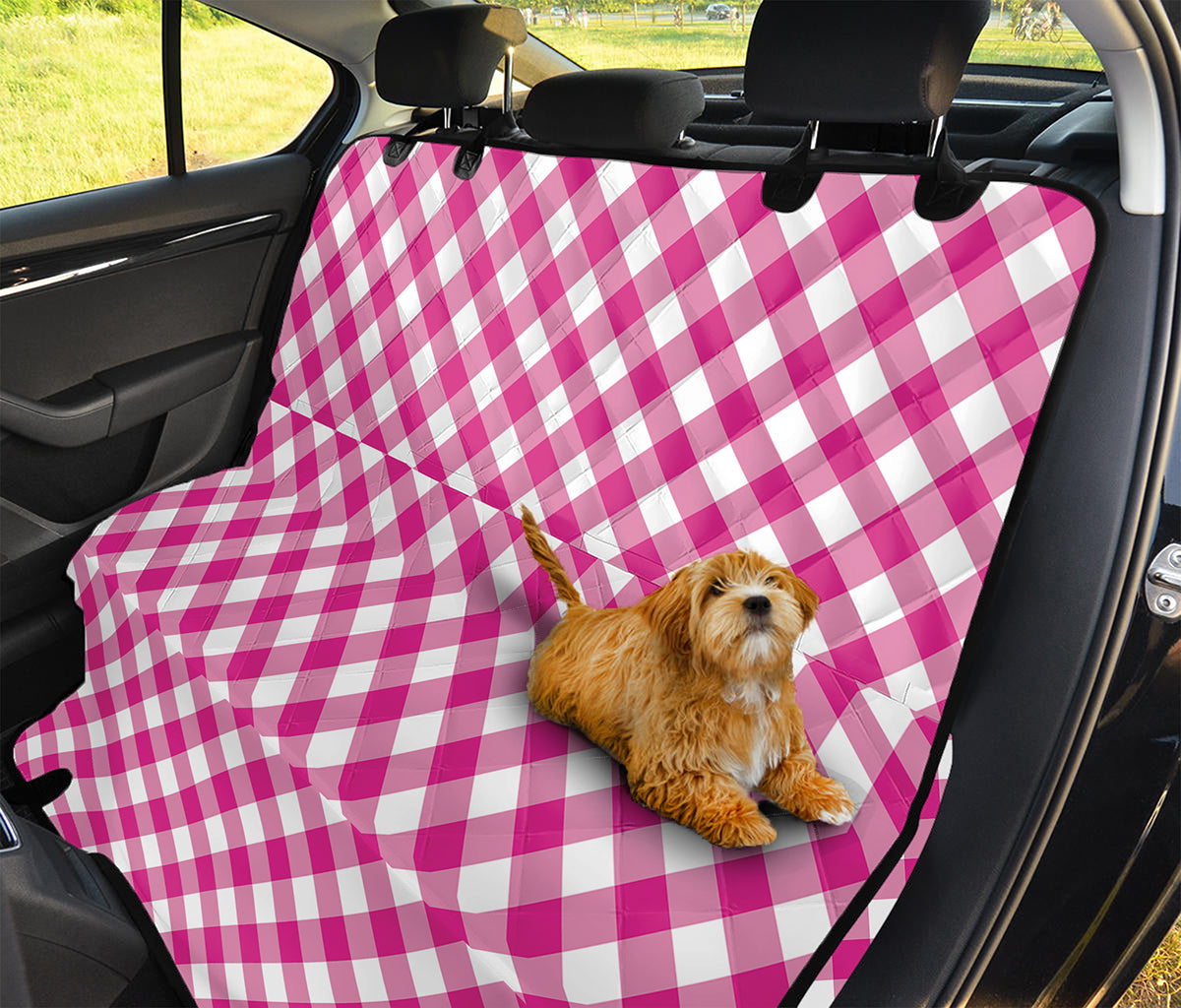 Magenta Pink And White Gingham Print Pet Car Back Seat Cover