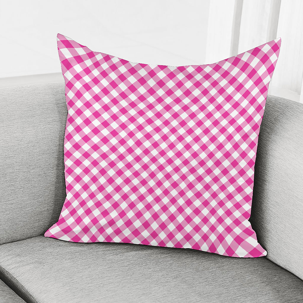 Magenta Pink And White Gingham Print Pillow Cover
