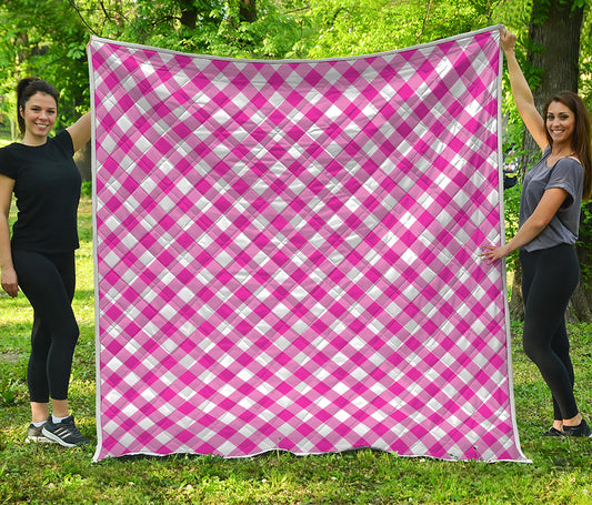 Magenta Pink And White Gingham Print Quilt