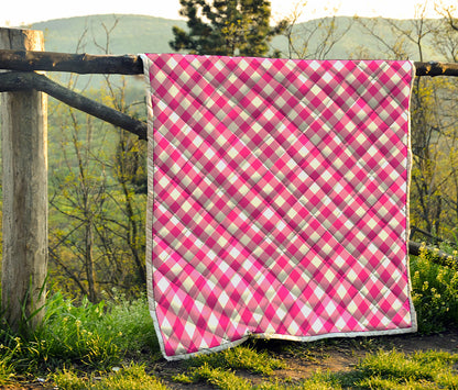 Magenta Pink And White Gingham Print Quilt