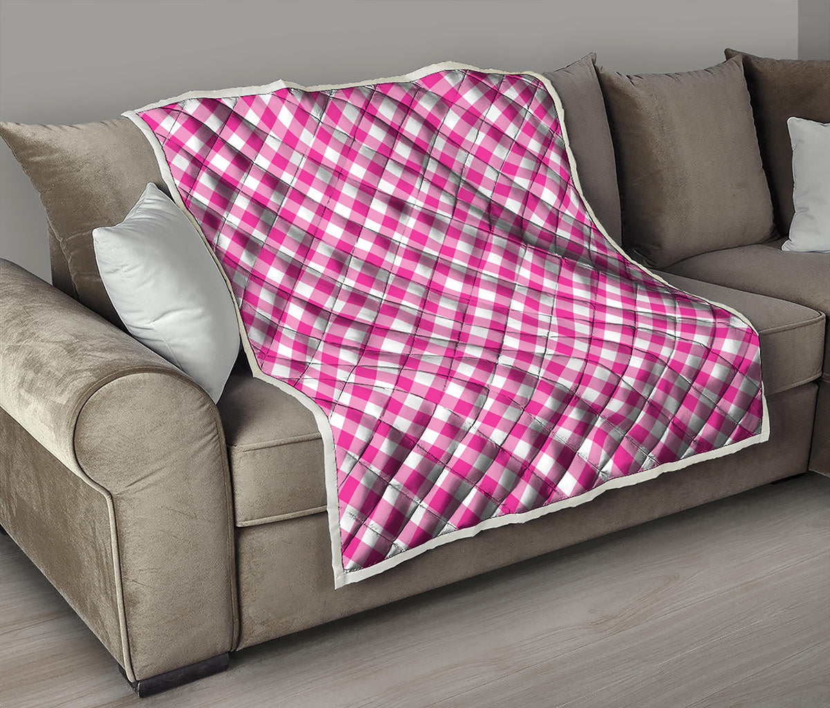 Magenta Pink And White Gingham Print Quilt
