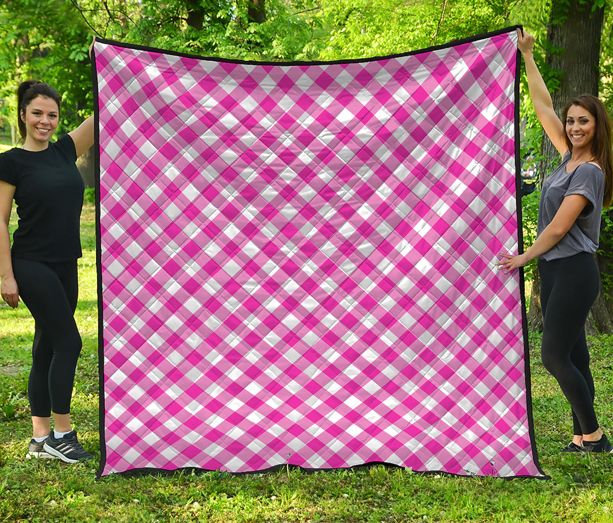 Magenta Pink And White Gingham Print Quilt