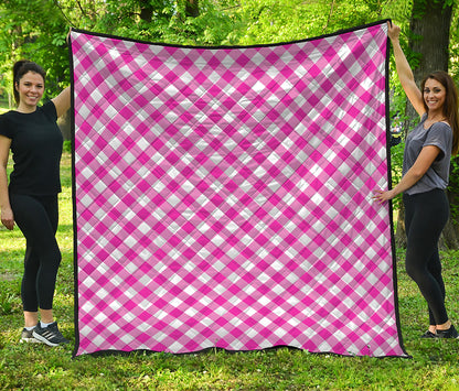 Magenta Pink And White Gingham Print Quilt