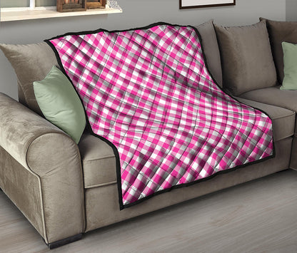 Magenta Pink And White Gingham Print Quilt