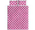 Magenta Pink And White Gingham Print Quilt Bed Set