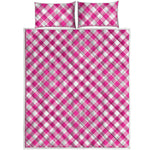 Magenta Pink And White Gingham Print Quilt Bed Set