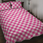 Magenta Pink And White Gingham Print Quilt Bed Set