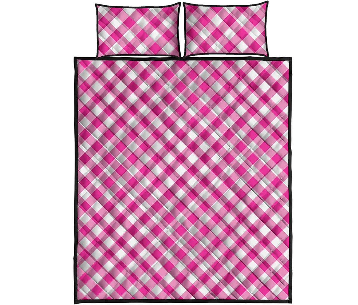 Magenta Pink And White Gingham Print Quilt Bed Set