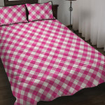 Magenta Pink And White Gingham Print Quilt Bed Set
