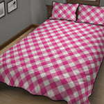 Magenta Pink And White Gingham Print Quilt Bed Set