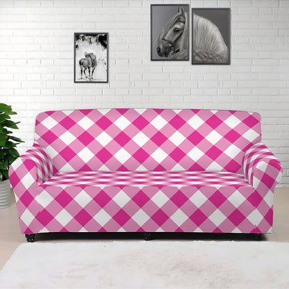 Magenta Pink And White Gingham Print Sofa Cover