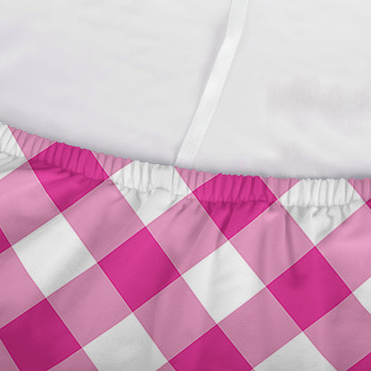 Magenta Pink And White Gingham Print Sofa Cover