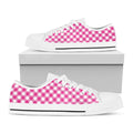 Magenta Pink And White Gingham Print White Low Top Sneakers