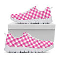 Magenta Pink And White Gingham Print White Running Shoes