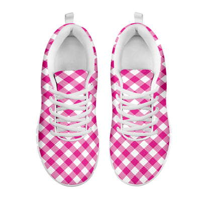 Magenta Pink And White Gingham Print White Sneakers