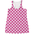 Magenta Pink And White Gingham Print Women's Racerback Tank Top