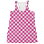 Magenta Pink And White Gingham Print Women's Racerback Tank Top