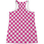 Magenta Pink And White Gingham Print Women's Racerback Tank Top