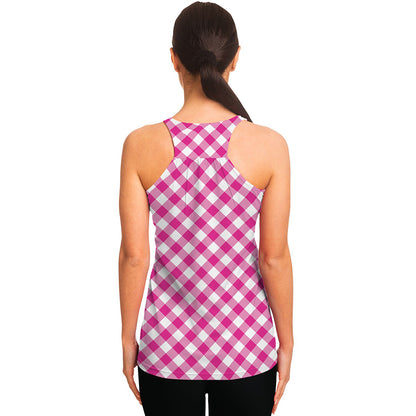 Magenta Pink And White Gingham Print Women's Racerback Tank Top