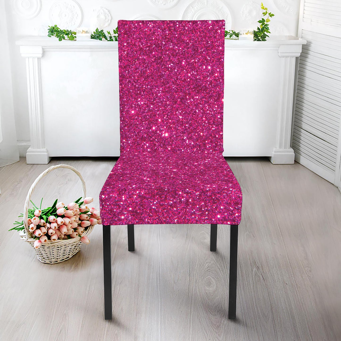 Magenta Pink Glitter Artwork Print Dining Chair Slipcover